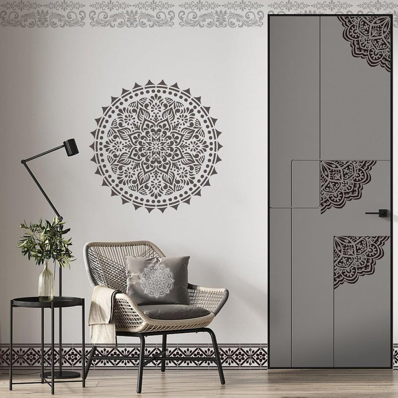 Sitsink Mandala Stencils for Crafts Reusable - 9 Pcs Border Stencils for Wall Decor Large Mandala Pattern Template Home Decor Furniture Rug Table Painting - Image 3